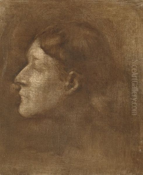 Profil De Femme Oil Painting by Eugene Carriere