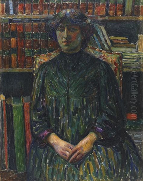 Portrait De Femme Dans La Bibliotheque Oil Painting by Eugene Carriere