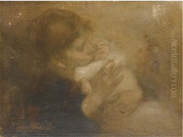 Margot A La Collerette Ou Le Nouveau Ne Oil Painting by Eugene Carriere