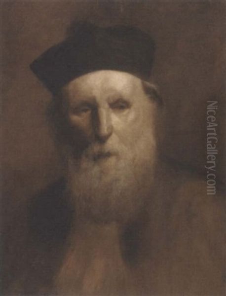 Portrait Of A Priest, In Traditional Hat And Robes Oil Painting by Eugene Carriere