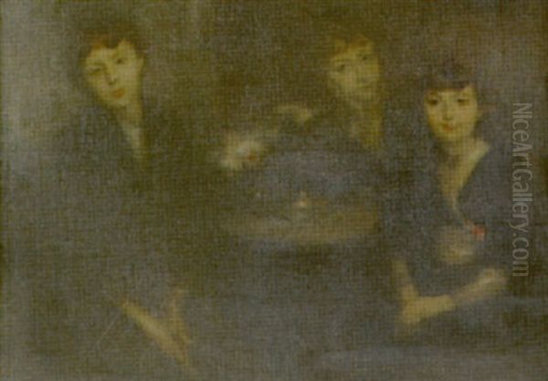 Les Trois Femmes Au Cafe Oil Painting by Eugene Carriere