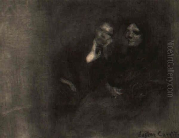 Deux Personnages En Conversation Oil Painting by Eugene Carriere