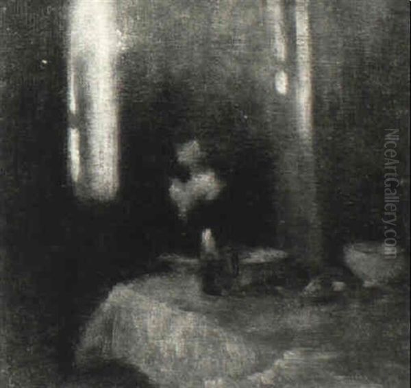 Femme Devant Une Table Dans Un Interieur Oil Painting by Eugene Carriere