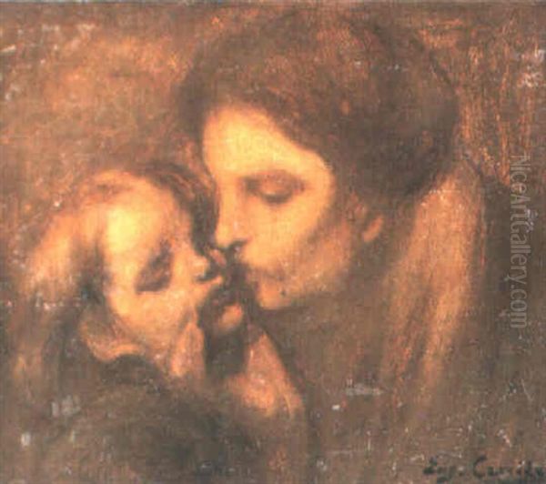 A Mother's Kiss Oil Painting by Eugene Carriere