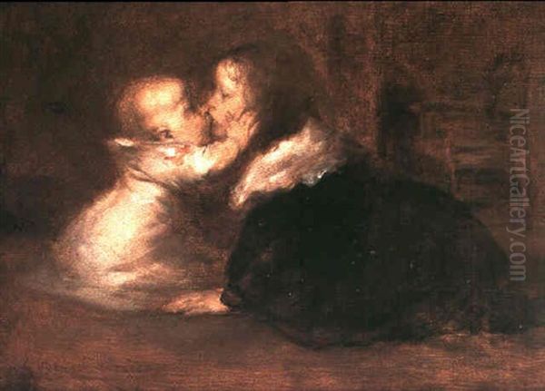 Le Baiser Des Enfants Oil Painting by Eugene Carriere