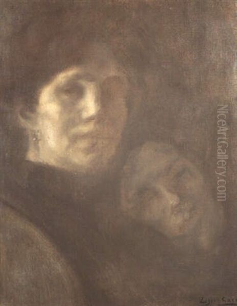 Deux Visages Oil Painting by Eugene Carriere