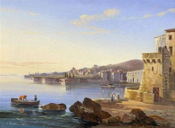 Molo Di Gaetta - Port De Gaeta Oil Painting by Achille Carrillo