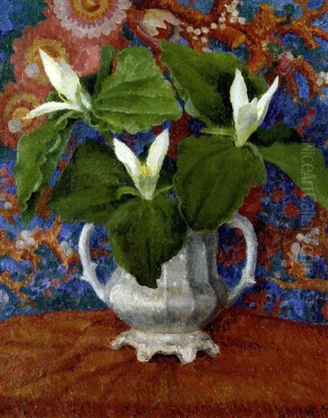 Flowers In A Two-handled Vase Oil Painting by Dora Carrington