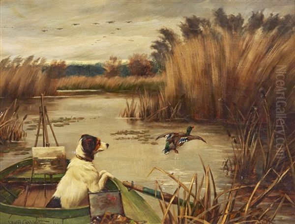 Dog And A Mallard Oil Painting by James Yates Carrington