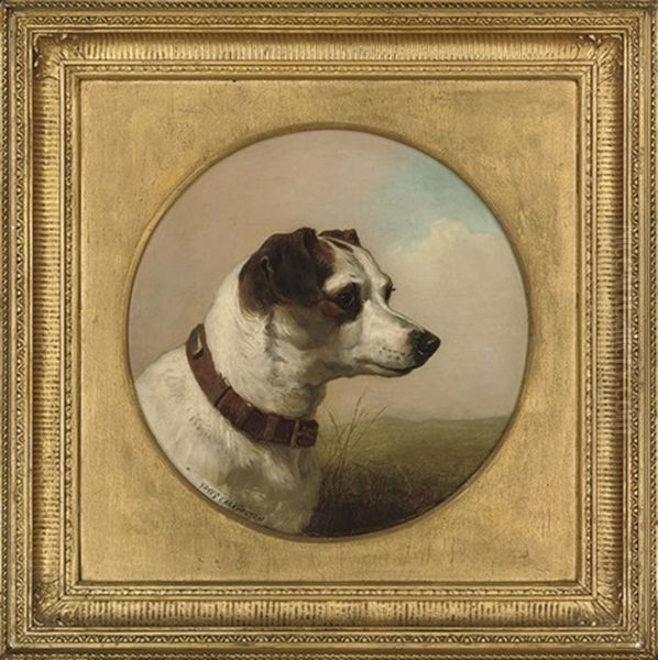 A Dog In An Extensive Landscape (+ A Portrait Of A Dog; 2 Works) Oil Painting by James Yates Carrington