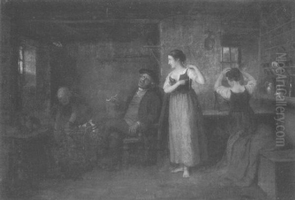 Figures In An Interior Oil Painting by Alexander Carse