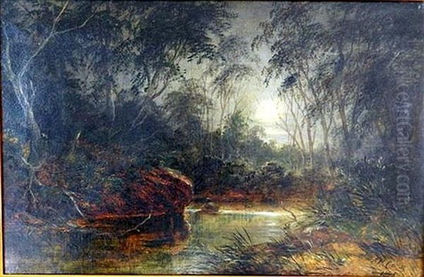 Moonlight, Creek .... On The Dromaderry Oil Painting by James Howe Carse