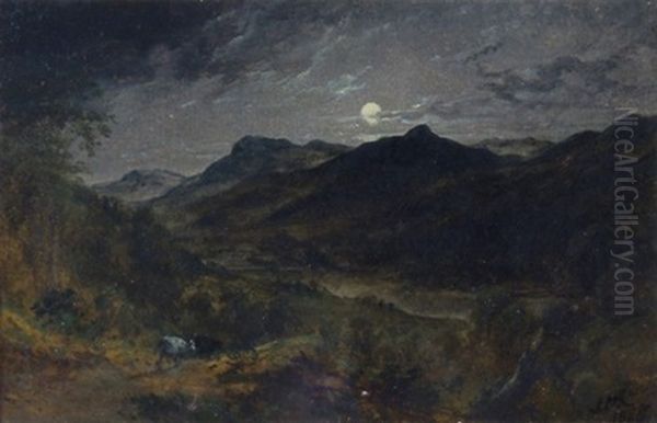 Moonlit Landscape With Cows Oil Painting by James Howe Carse