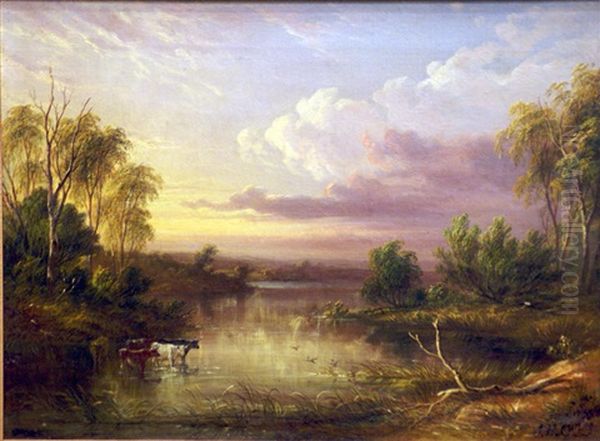 Cattle By A Lake Oil Painting by James Howe Carse