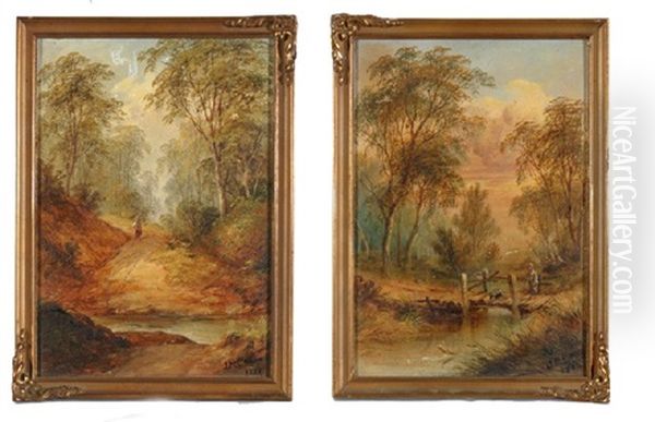 Landscape With Figures (+ Another; Pair) Oil Painting by James Howe Carse