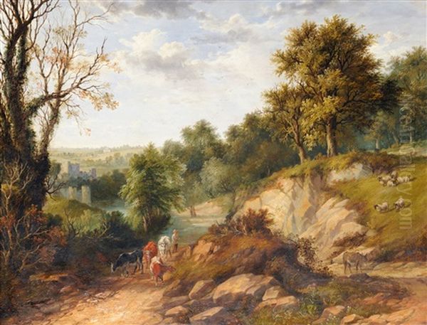 Drover And Cattle On A Country Lane by James Howe Carse