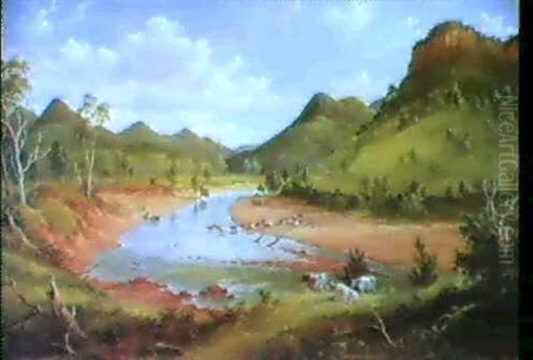 Burragorang Valley Looking North, 1879 Oil Painting by James Howe Carse