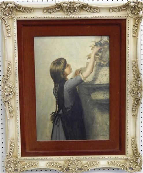 Young Girl In Black Dress Oil Painting by Julius Victor Carstens