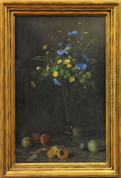 Still Life With Flowers And Fruit Oil Painting by Julius Victor Carstens