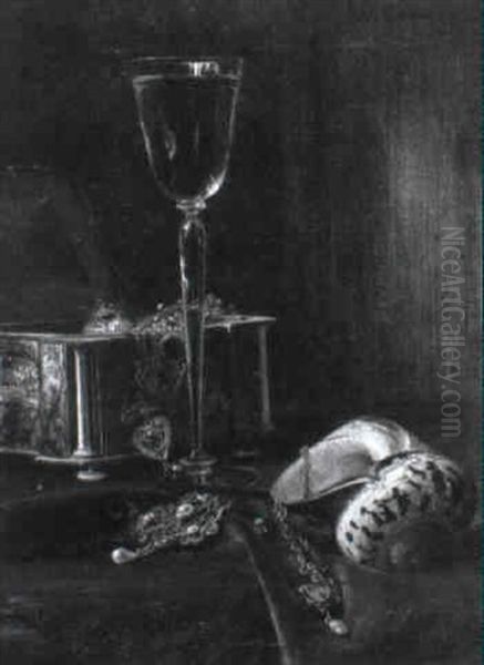 Stilleben Mit Schmuckschatulle, Glas Und Muschel Oil Painting by Julius Victor Carstens