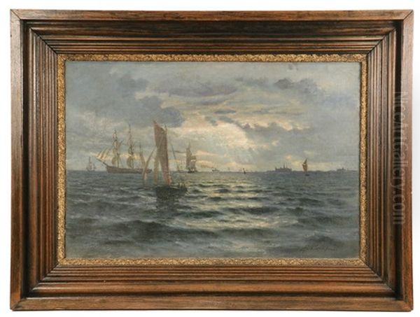 Copenhagen Viewed From The Baltic Oil Painting by Andreas Christian Riis Carstensen