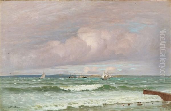 View Across The Sound From Odinshoj On The North-western Coast Of Zealand Oil Painting by Andreas Christian Riis Carstensen