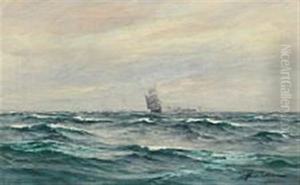 Ships At Sea Oil Painting by Andreas Christian Riis Carstensen