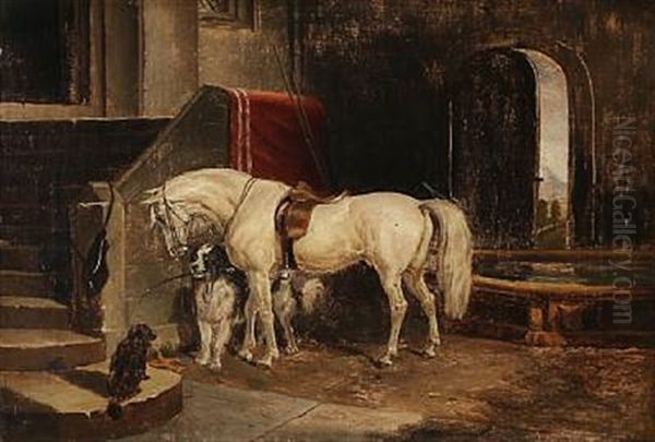 Scene From Milling House In Middlesex With Lady Malling's Favorite Horse Oil Painting by Andreas Christian Riis Carstensen