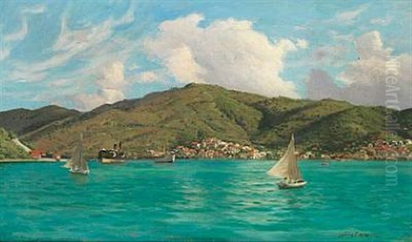 View From St. Thomas The Danish West Indies Oil Painting by Andreas Christian Riis Carstensen