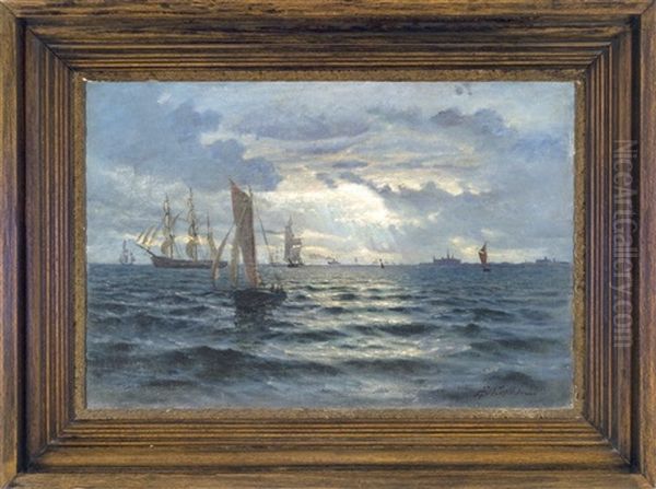 Off Elsinore Castle, Kronborg, Denmark Oil Painting by Andreas Christian Riis Carstensen