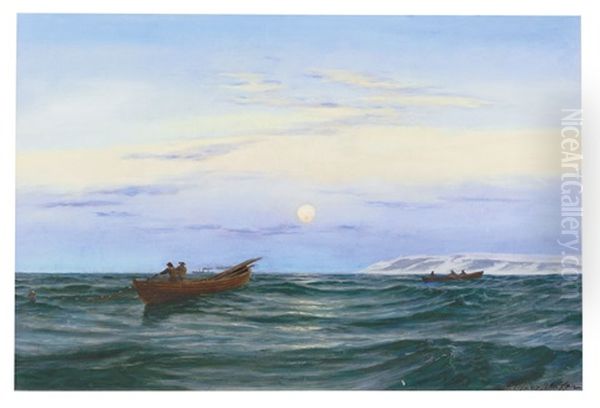 Fischerboote Vor Der Nordseekuste Bei Schottland Oil Painting by Andreas Christian Riis Carstensen