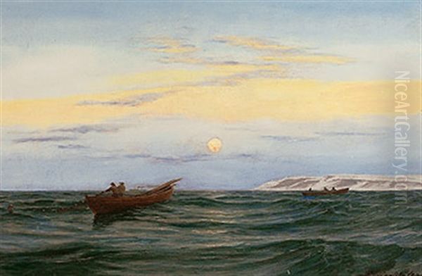 Fischerboote Vor Der Nordseekuste Bei Schottland Oil Painting by Andreas Christian Riis Carstensen