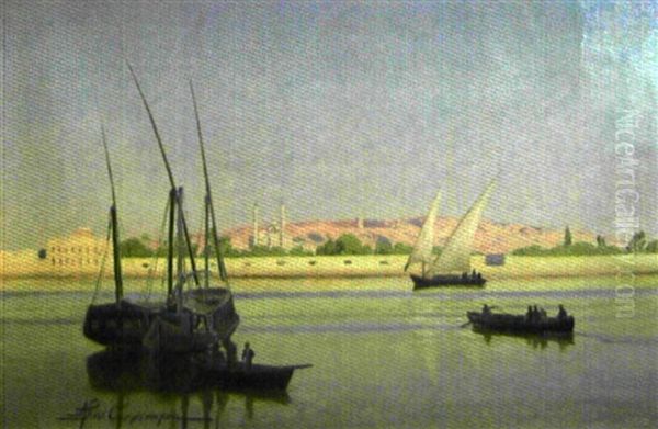 Bateaux Sur Le Nil Oil Painting by Andreas Christian Riis Carstensen