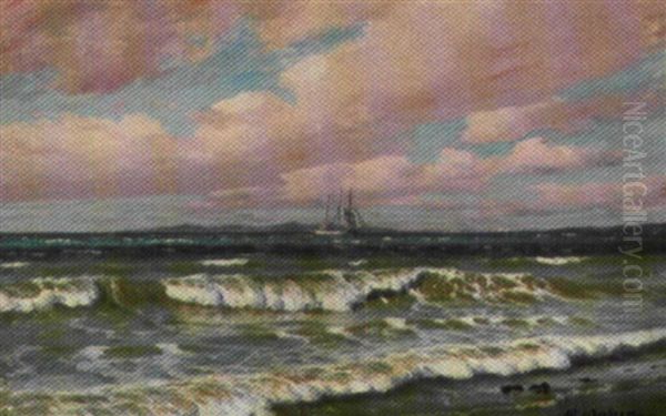 Sejlskib Pa Havet, Frisk Vejr Oil Painting by Andreas Christian Riis Carstensen