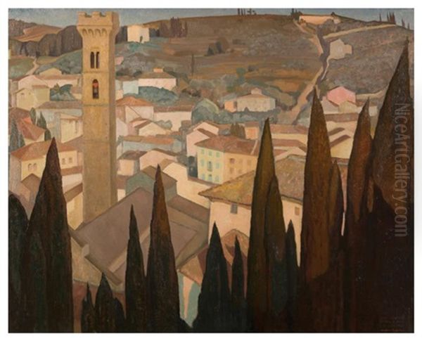 Paysage De Fiesole, 1925 Oil Painting by Antoine (Anto) Carte