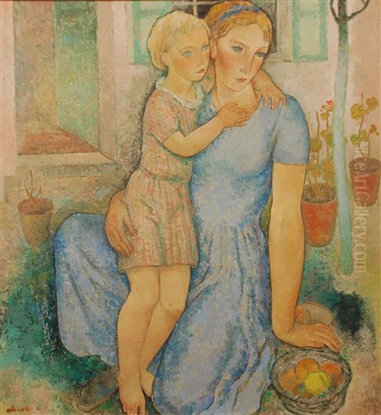 Mere Et Enfant Au Jardin Oil Painting by Antoine (Anto) Carte