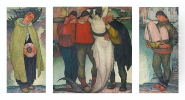 Les Offrandes (triptych) Oil Painting by Antoine (Anto) Carte