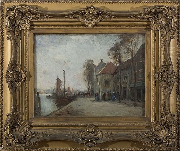 Dutch Canal Scene Oil Painting by Fernando A. Carter