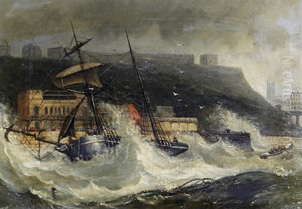 Wreck Of The Copeland South Sheilds Nov 2 At Scarboro Spa Oil Painting by Joseph Newington Carter