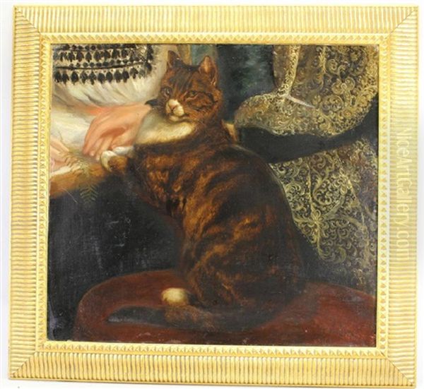 Painting Of A Cat In An Elegant Interior Setting Oil Painting by Samuel John Carter