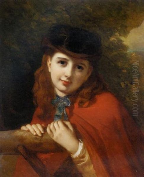 Portrait Of A Girl In A Red Cloak Oil Painting by Samuel John Carter