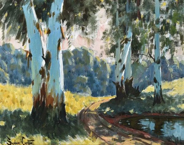 Blue Gum Trees At A Pond Oil Painting by Sydney Carter