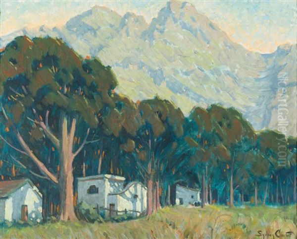 House And Trees In A Landscape Oil Painting by Sydney Carter