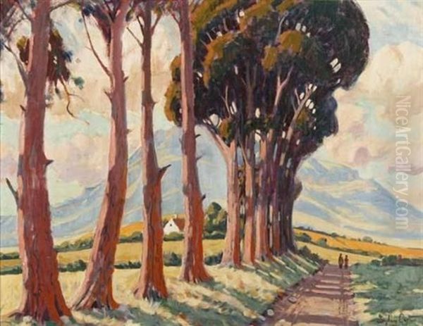 A Cape Dutch Farm House Between Bluegums Oil Painting by Sydney Carter