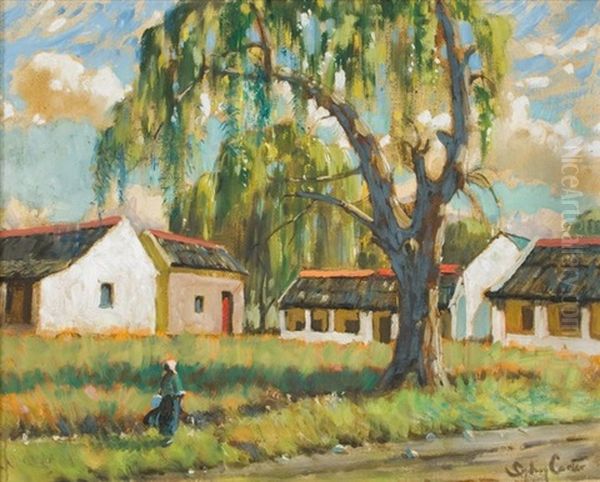 A Woman Walking On A Farm Road Oil Painting by Sydney Carter