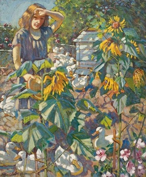 Between Sunflowers Oil Painting by Sydney Carter