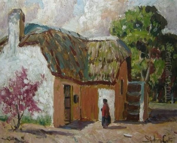 Figure Beside A House Oil Painting by Sydney Carter