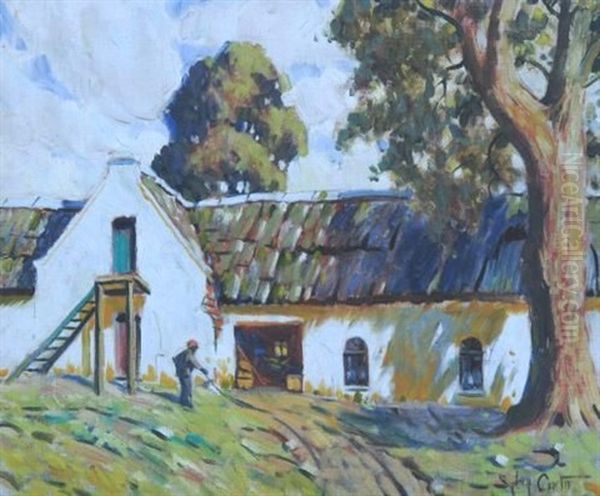 Farm Labourer By A Barn Oil Painting by Sydney Carter