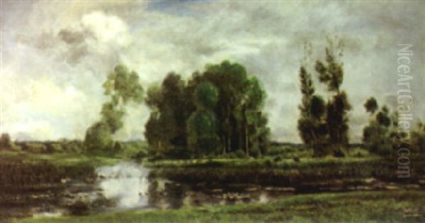 A Landscape With Ducks On The Water In The Foreground Oil Painting by Karl Cartier