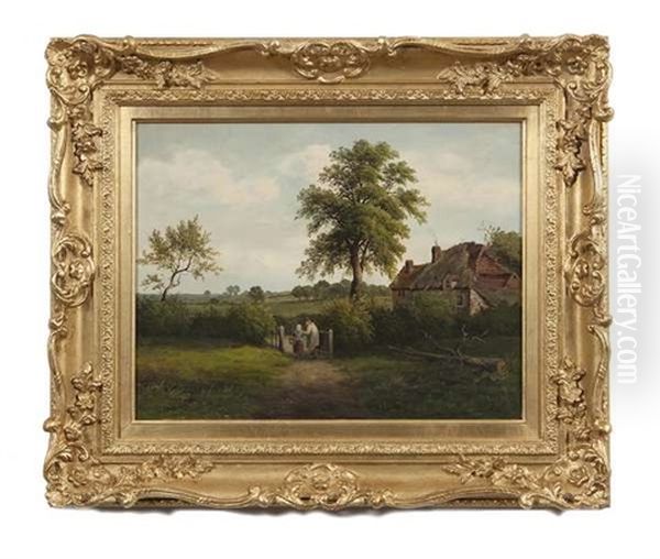 Landscape With Cottage, Marston Green Oil Painting by William P. Cartwright